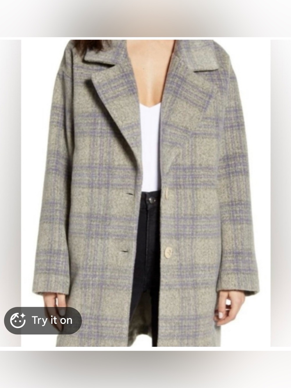 ASTR The Label grey and lavender plaid cocoon oversized coat wool blend XS
